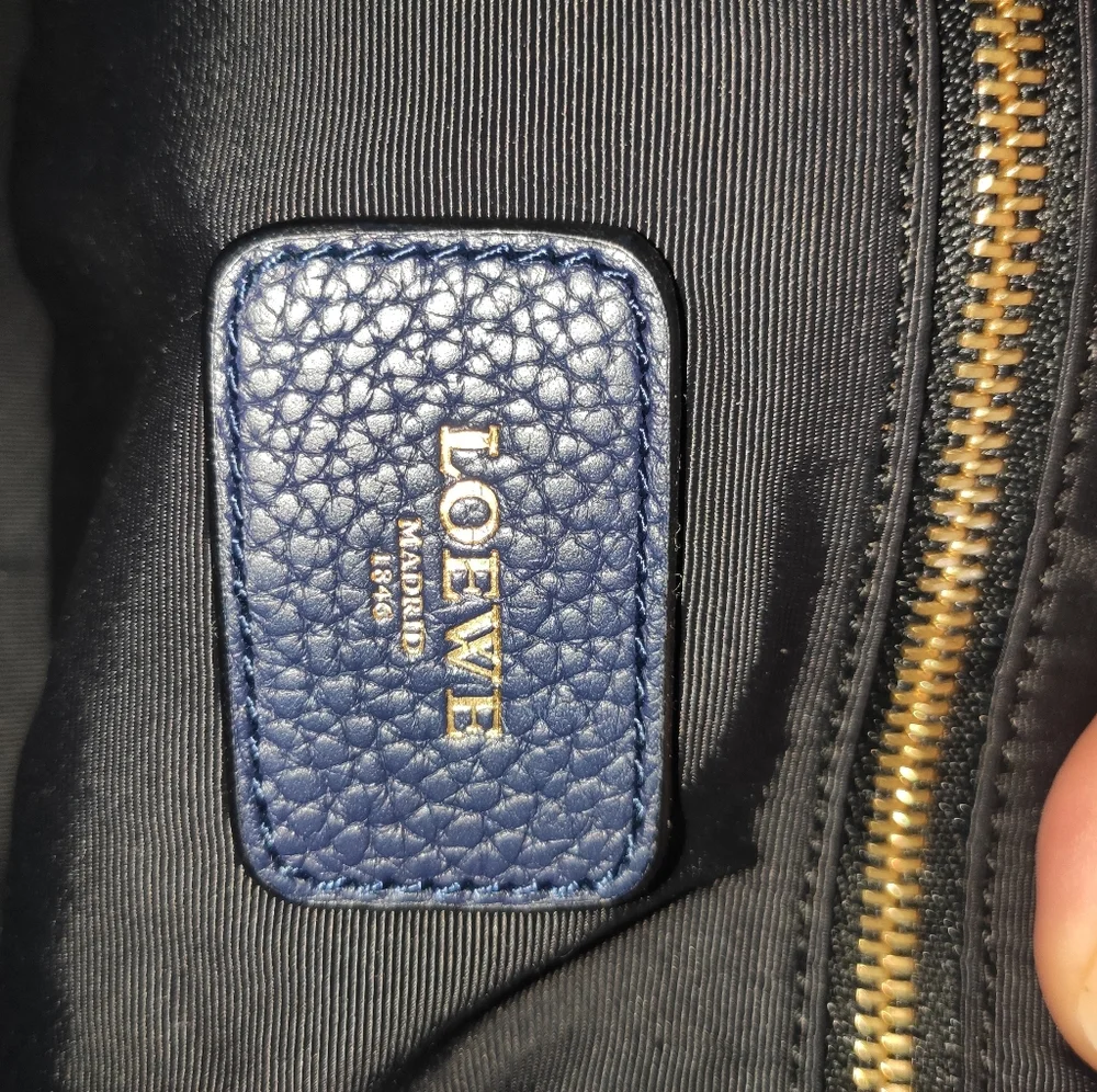 LOEWE Calle Navy Gained Leather Hobo Bag